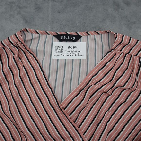 Faballey Shirt Womens L Multicolor Striped Quarter Sleeve VNeck Pullover Blouse - Picture 10 of 16